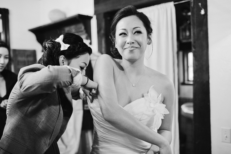 Terri getting in her wedding dress