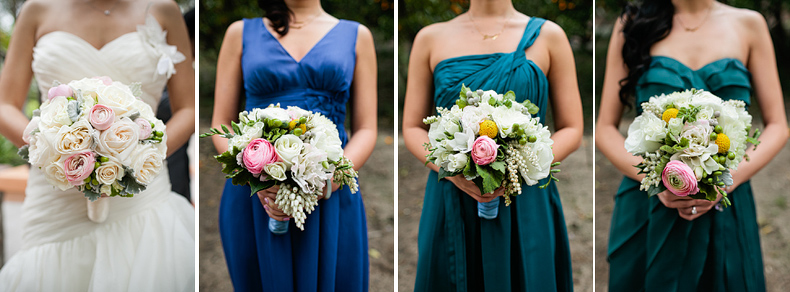 bridesmaids with different dresses