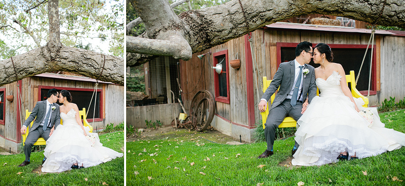 bride and groom on swing