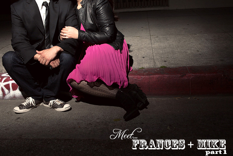 One light photo on curb in downtown los angeles engagement