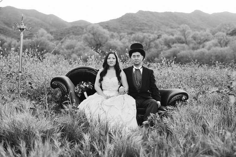 american gothic top hat bridal session