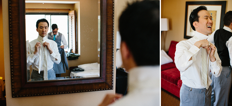 This is the groom getting ready at the Hyatt in Westlake Village.