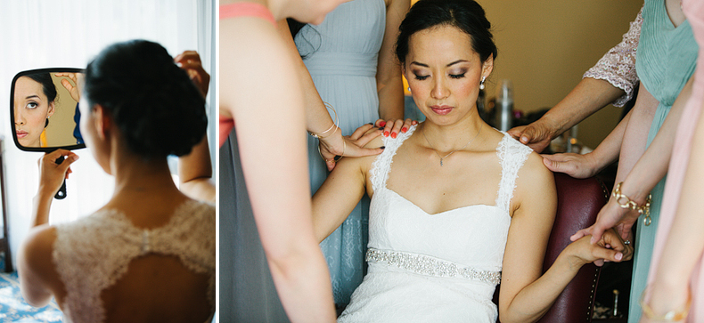 This is a candid photo of the bride praying before wedding.