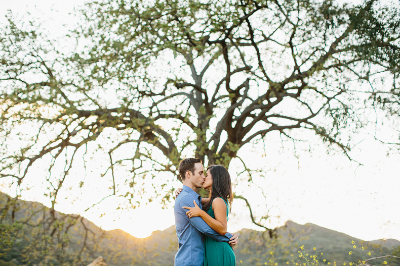 Kissing on top of a hill in front of a tree