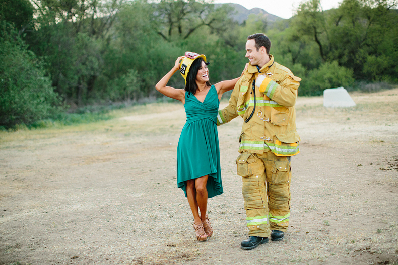 Adorable firefighter engagement session