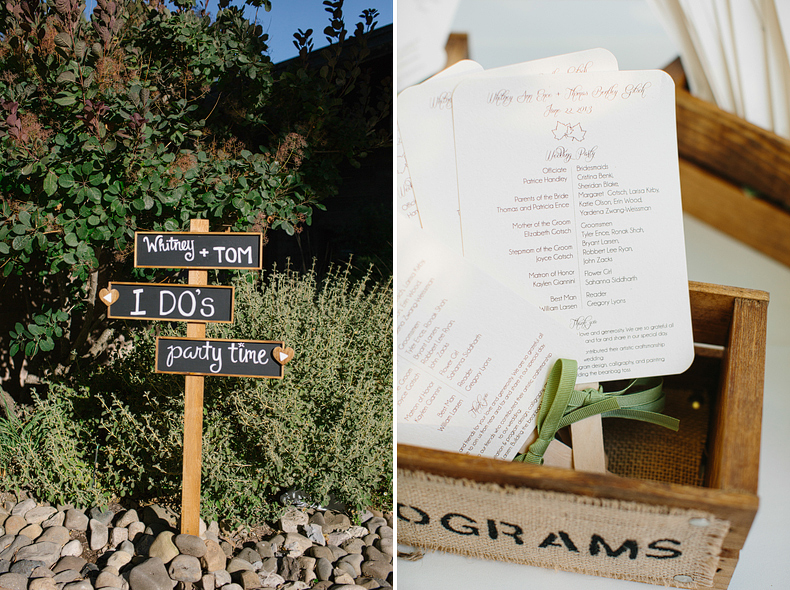These are photos of details and signage at the wedding.