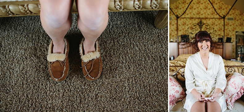 Abigail keeping her feet from getting cold in her dads slippers as she goes over her vows. 