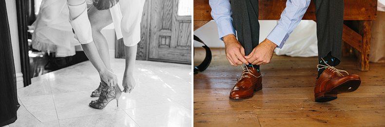 The couple getting ready for their Triunfo Creek vineyards wedding.