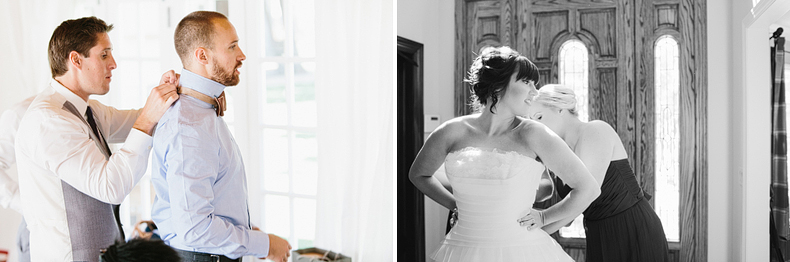 Abigail and Steve getting dressed and ready to walk down the aisle.