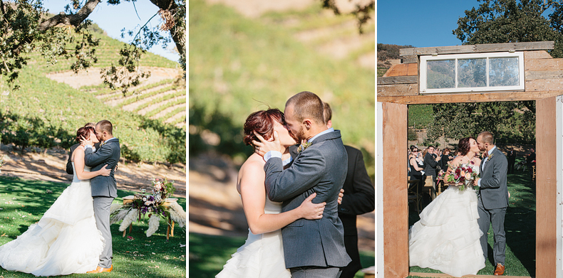 Triunfo Creek vineyards wedding first kiss!