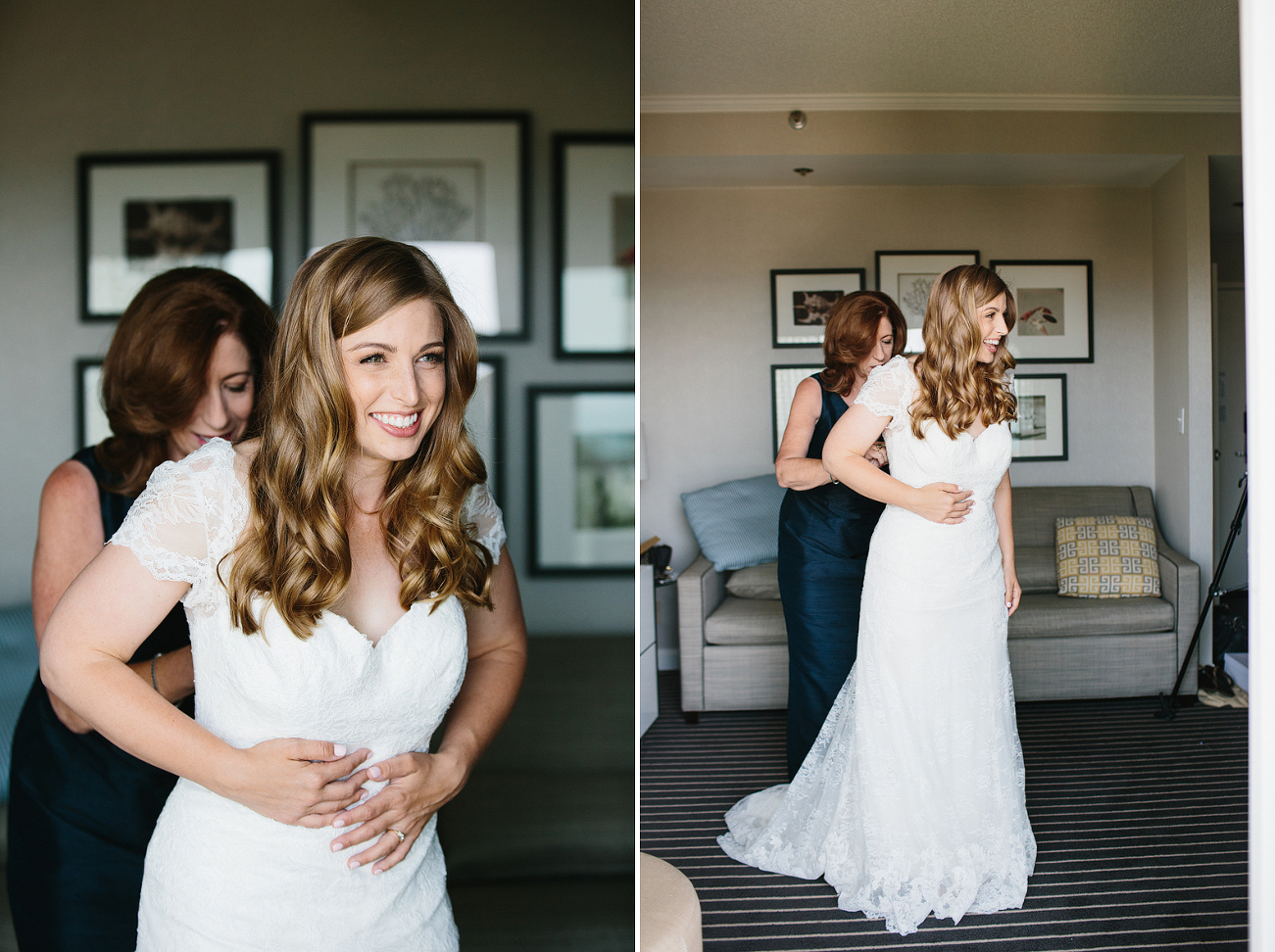 These are photos of Alix putting on her dress.