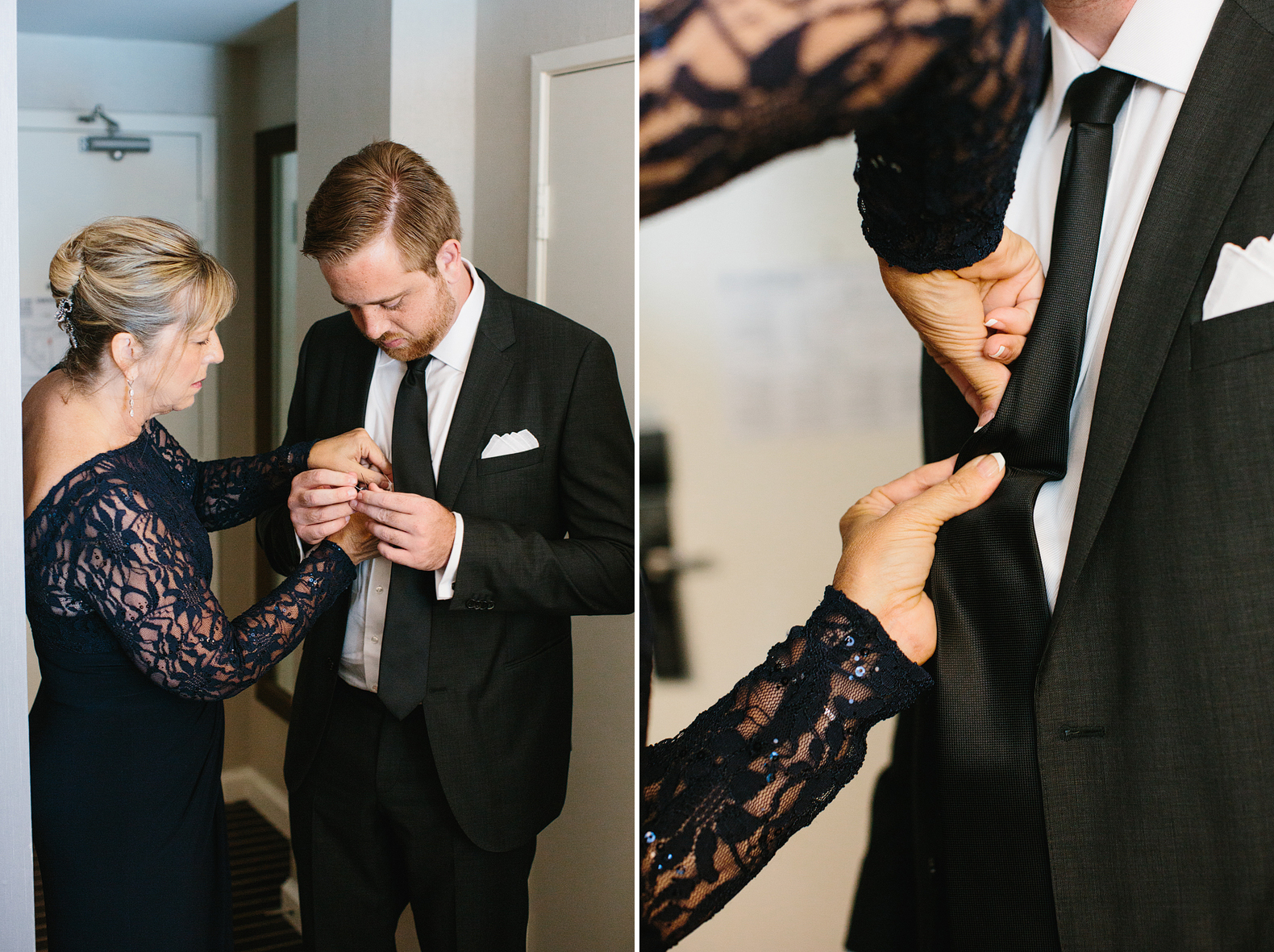 This is Matt's mom helping him with his tie.