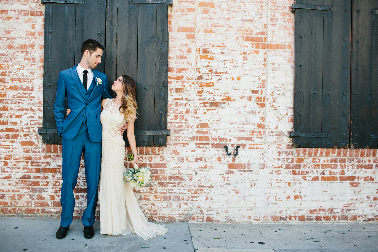 This is a photo of Alannah and Evan in front of their venue.