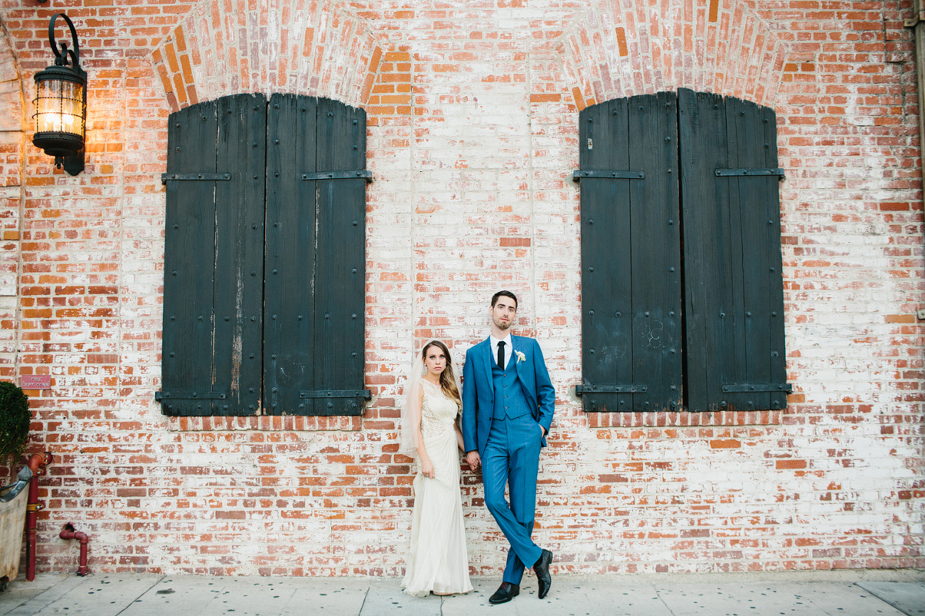 Alannah and Evan are chilling out in front of their Carondelet House wedding.