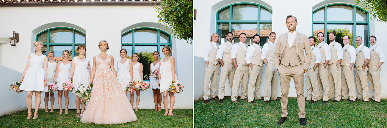 These are photos of the groom and groomsmen and the bride and bridesmaids.
