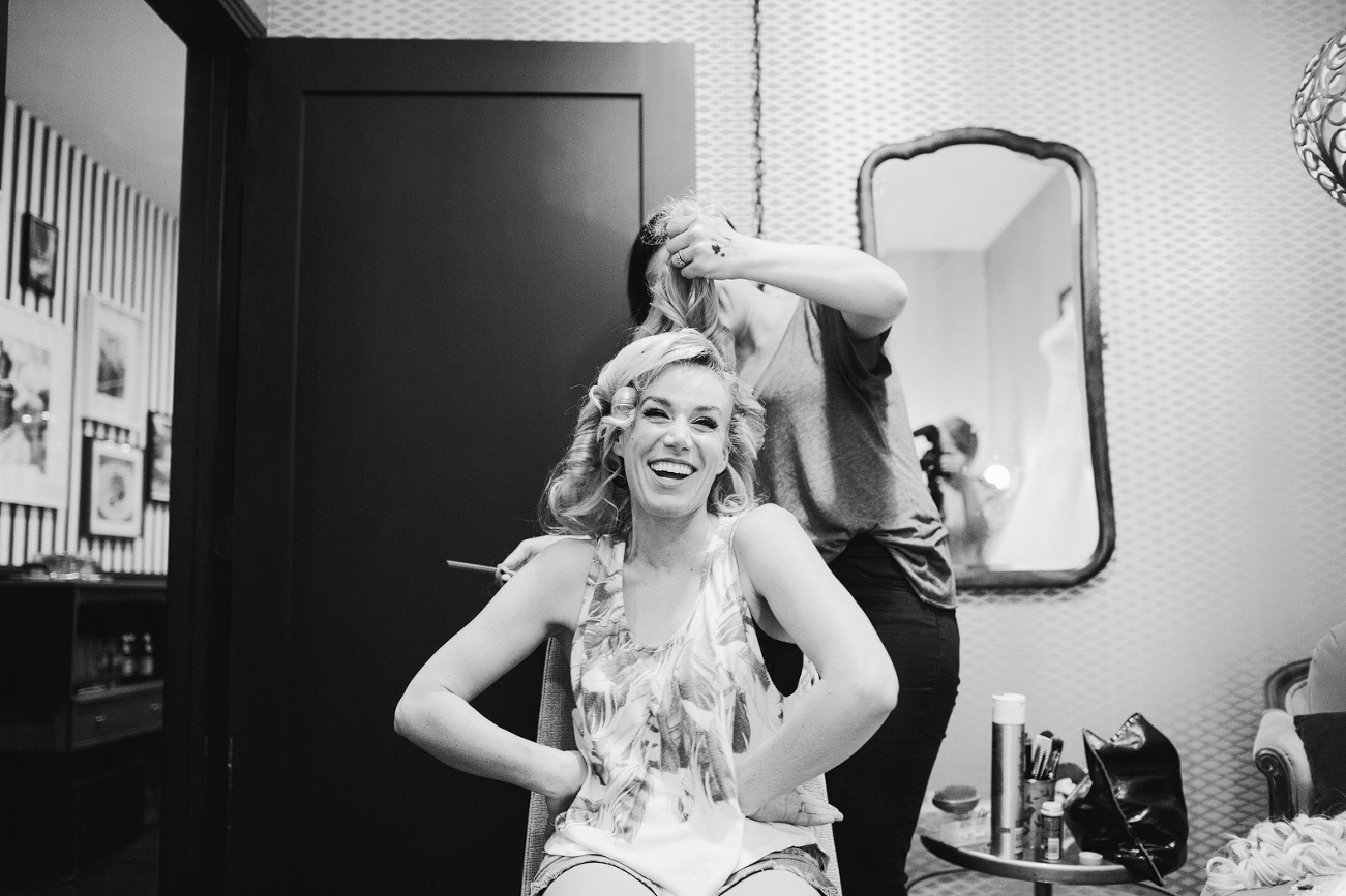 This is a photo of Sasha getting her hair done.