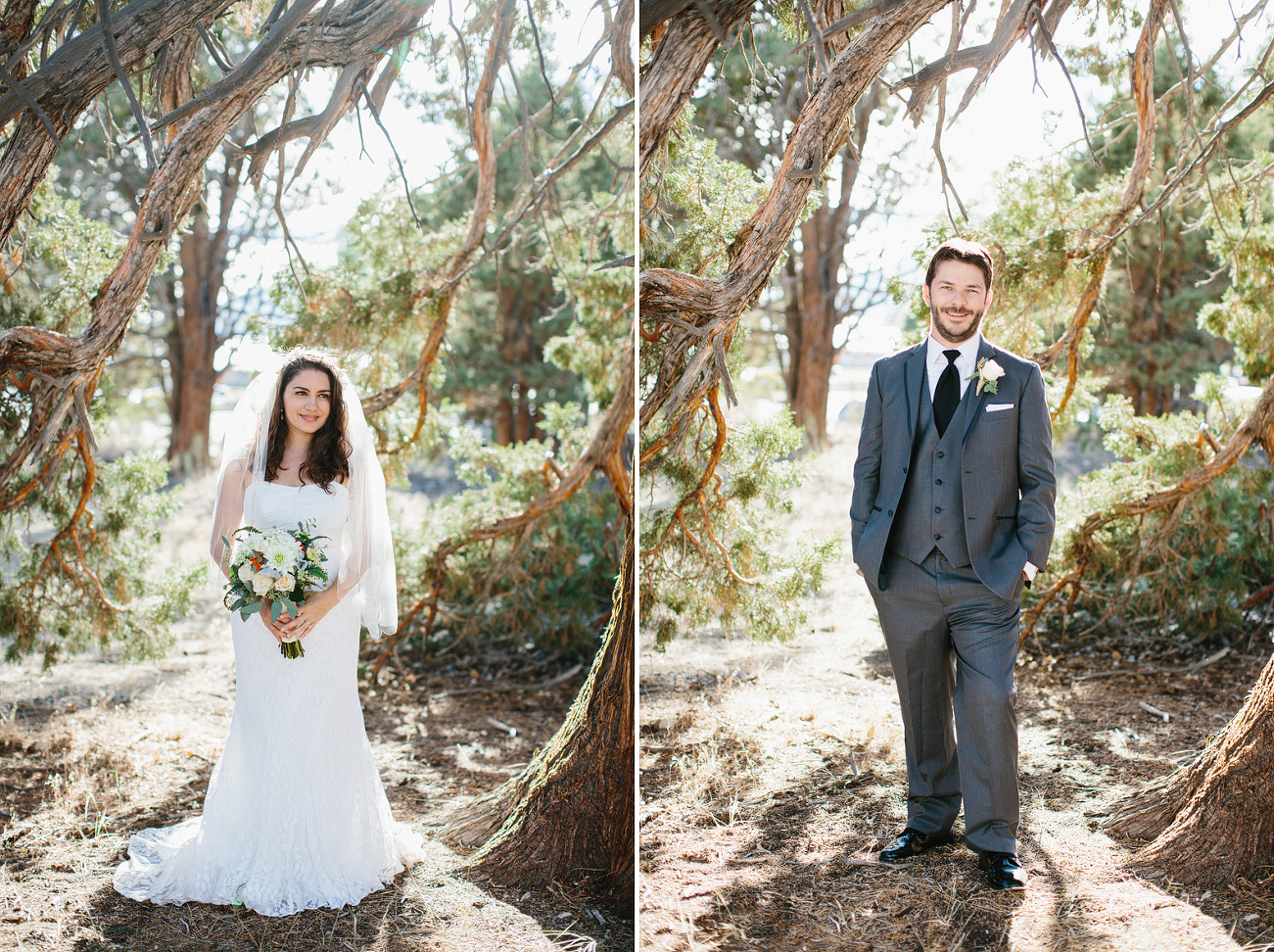 These are individual photos of Jenn and Jon at their Big Bear Lake wedding.