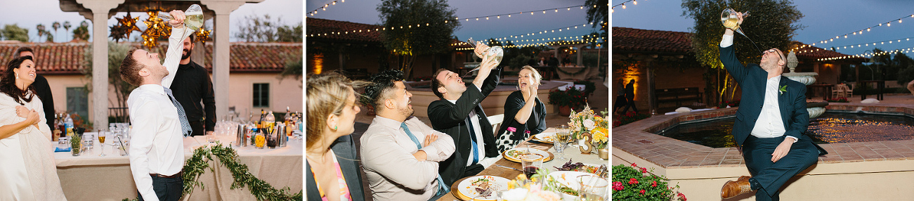 Guests using the Spanish porron vessel. 