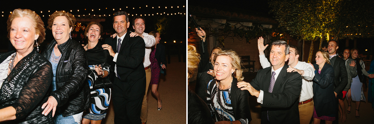 Guests dancing in a train during the reception. 