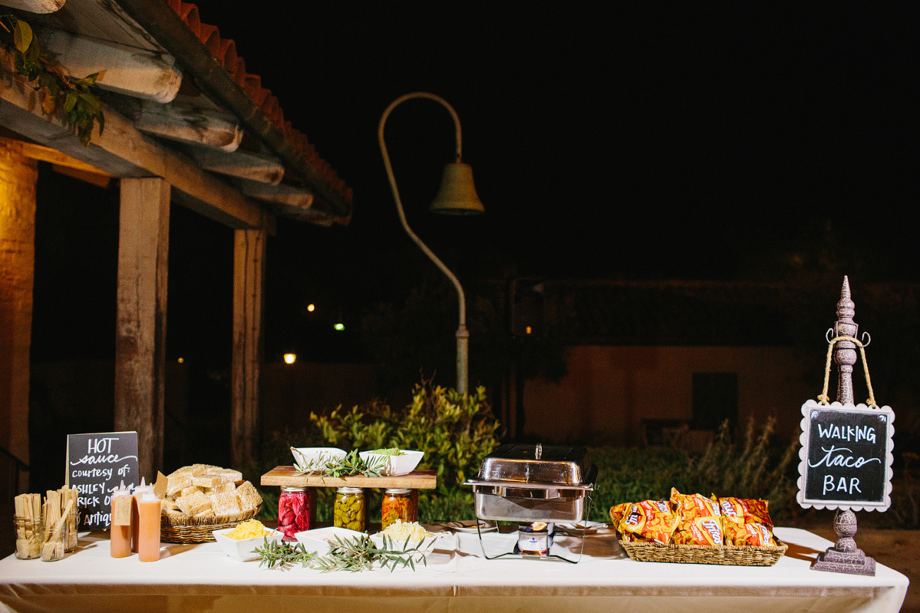 The walking taco bar late night snack set out. 