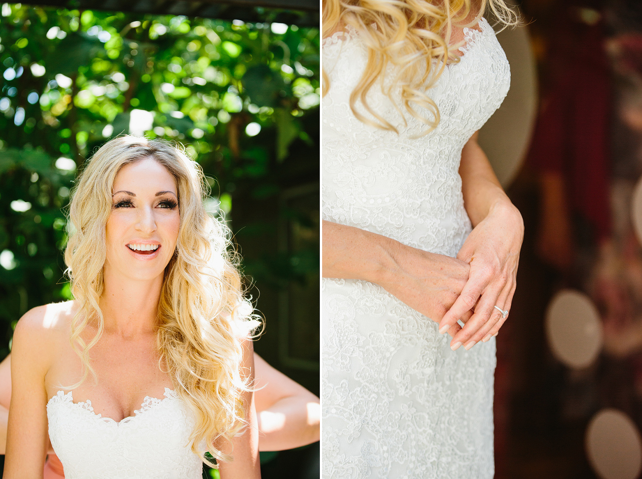 Sidney wore a strapless sweetheart lace wedding dress for her first look and reception. 