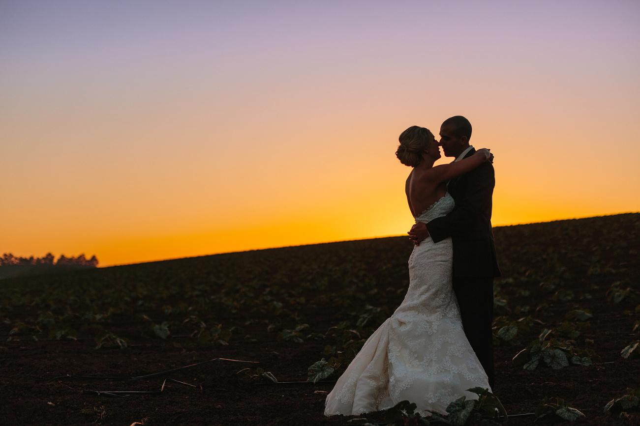 This is a beautiful bride and groom sunset photo. 