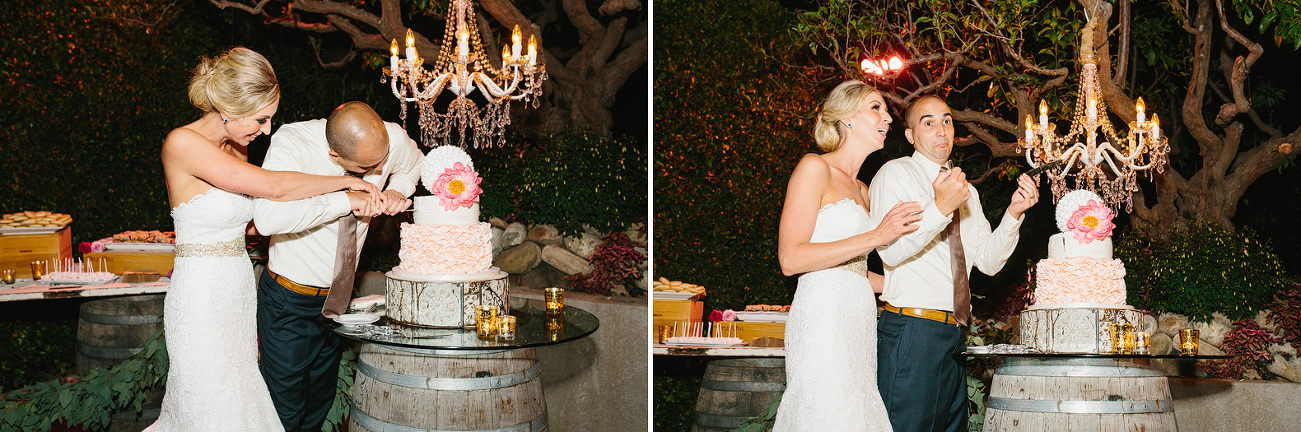 This is a photo of the bride and groom cutting the cake. 