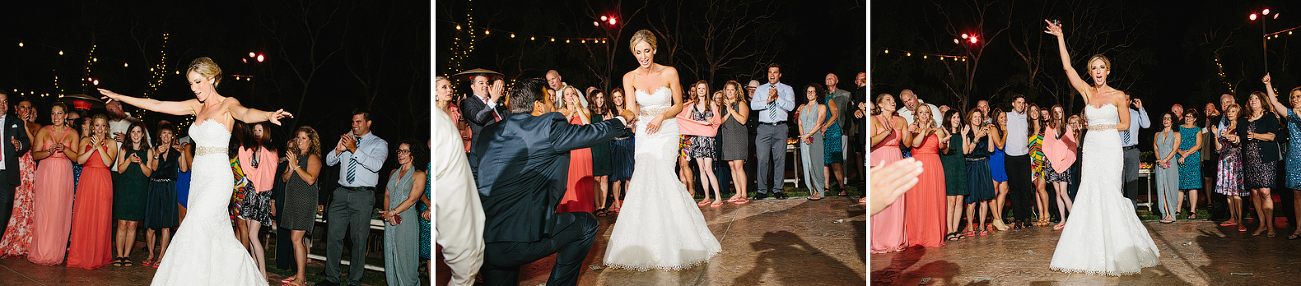 The bride was handed the drink during the dancing part. 