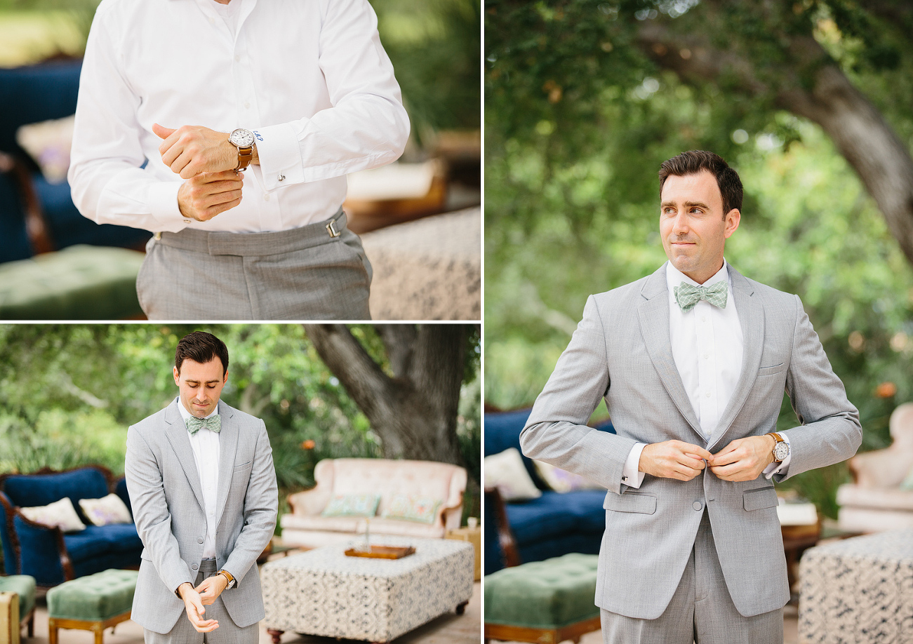 These photos show the groom getting dressed. 