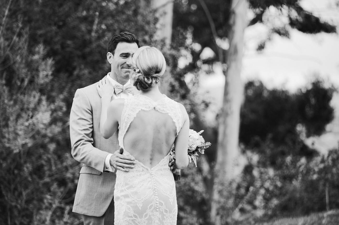 The groom was so happy to see his bride. 