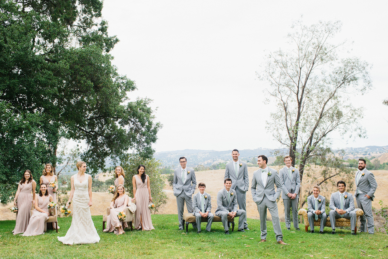 This is a beautiful full wedding party photo. 