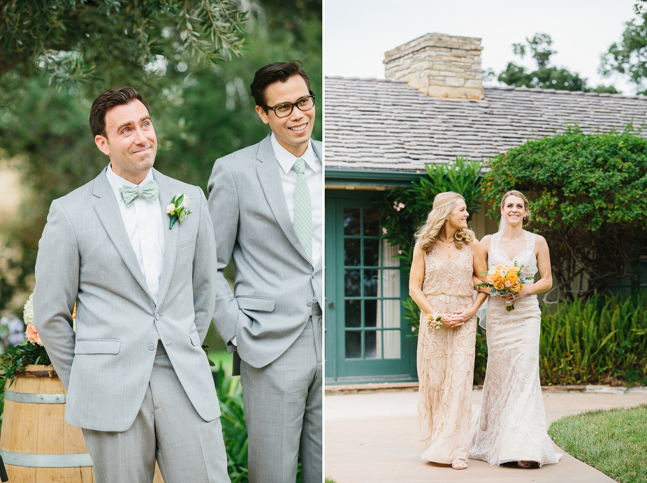 Here are photos of the bride and groom as the bride walks down the aisle. 