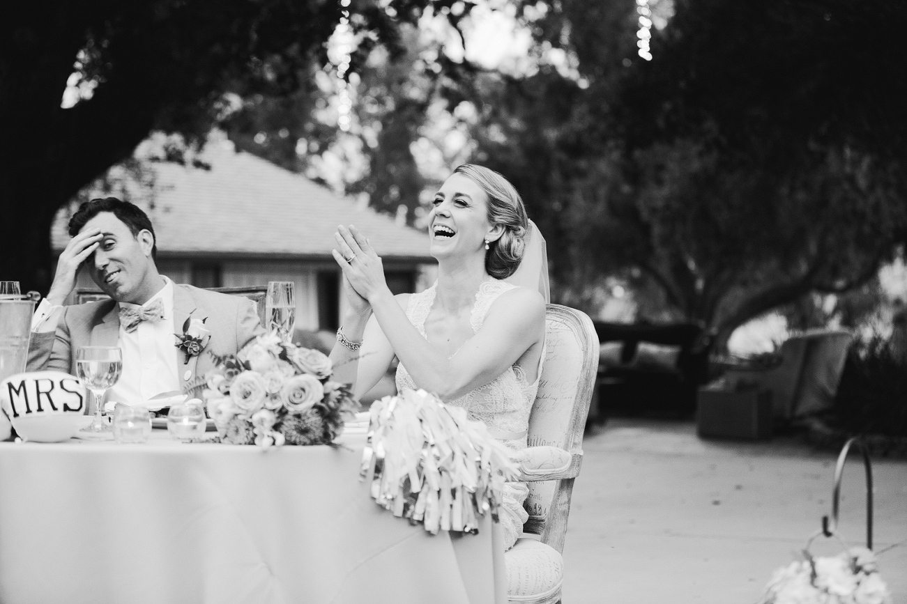 This is a photo of the bride and groom during the welcome toast. 