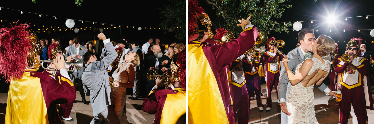 The USC marching band playing for Kelly and Chris