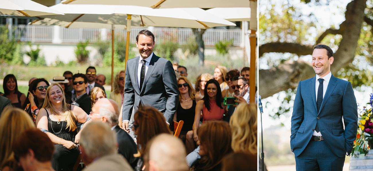 The groom walking down the aisle. 