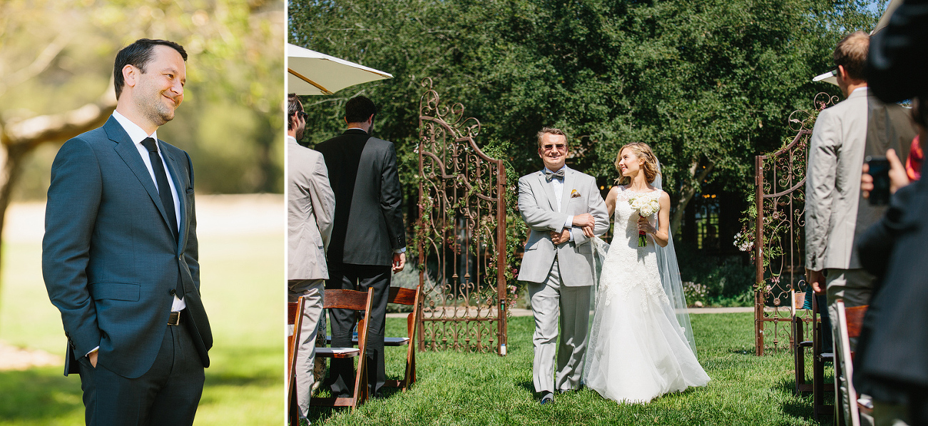 A photo of Caitlin walking down the aisle. 