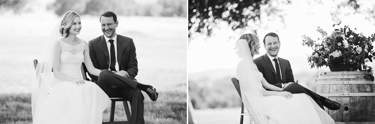 The bride and groom sat during the wedding ceremony. 