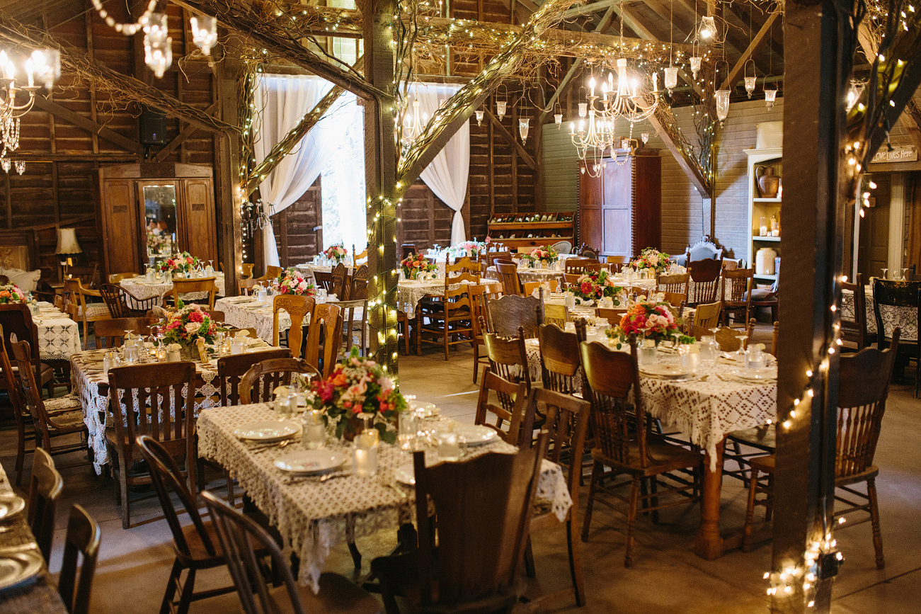 The reception was inside the barn. 
