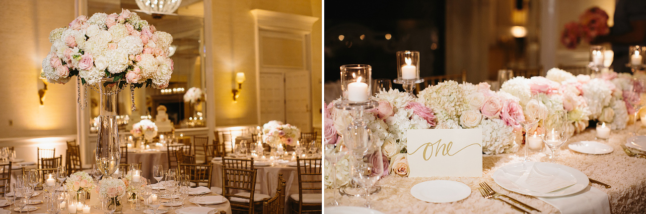 Beautiful white and pink centerpieces. 