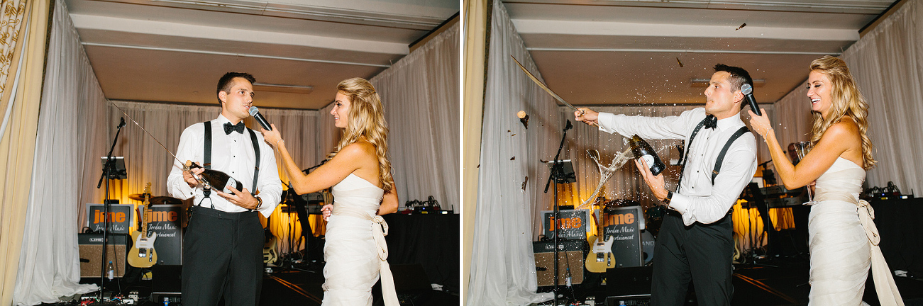 The bride and groom giving a speech. 