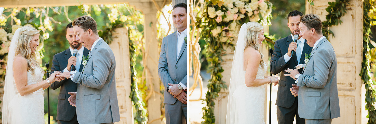 The couple exchanging rings. 