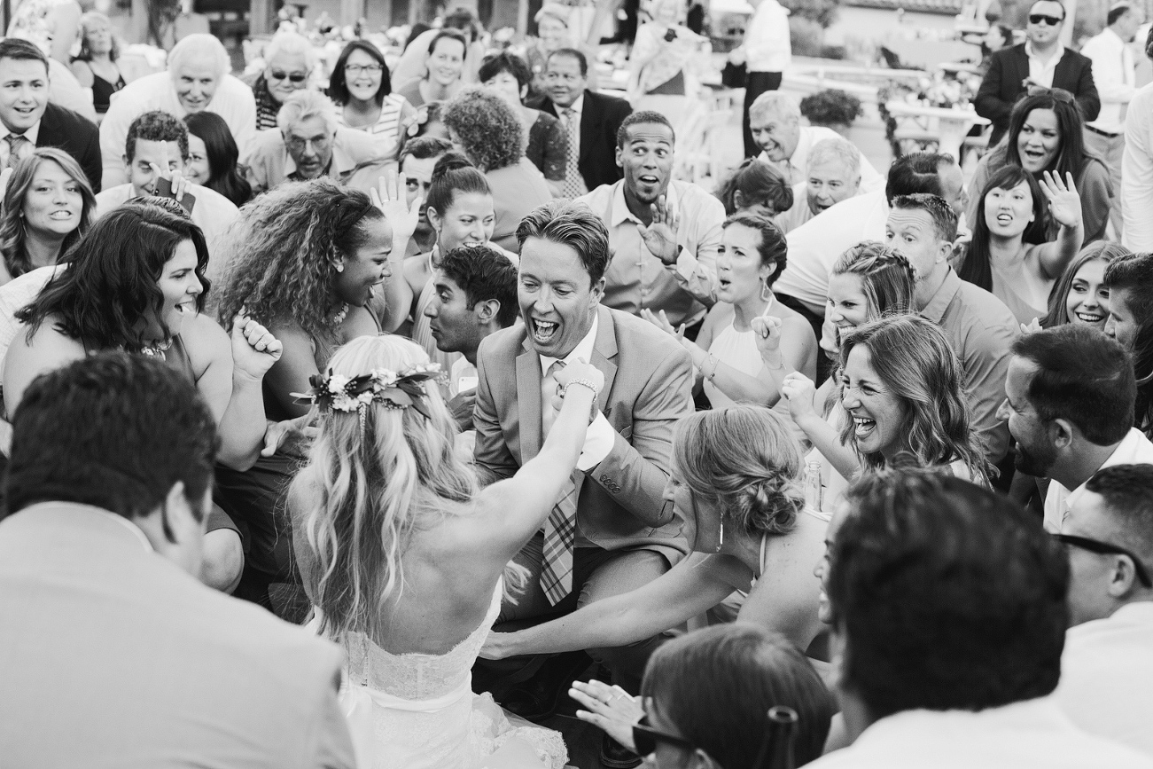 All the guests dancing together. 