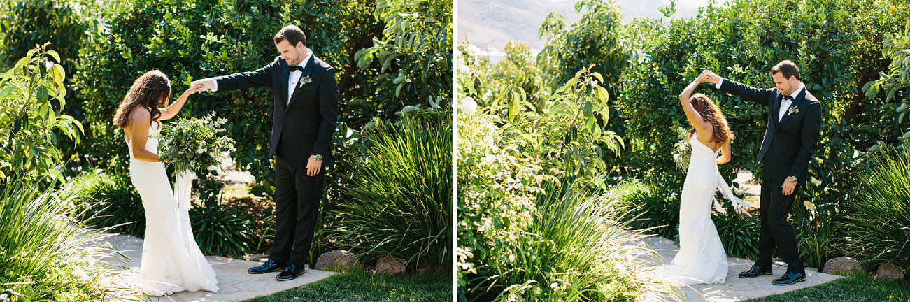 The groom looking at the bride