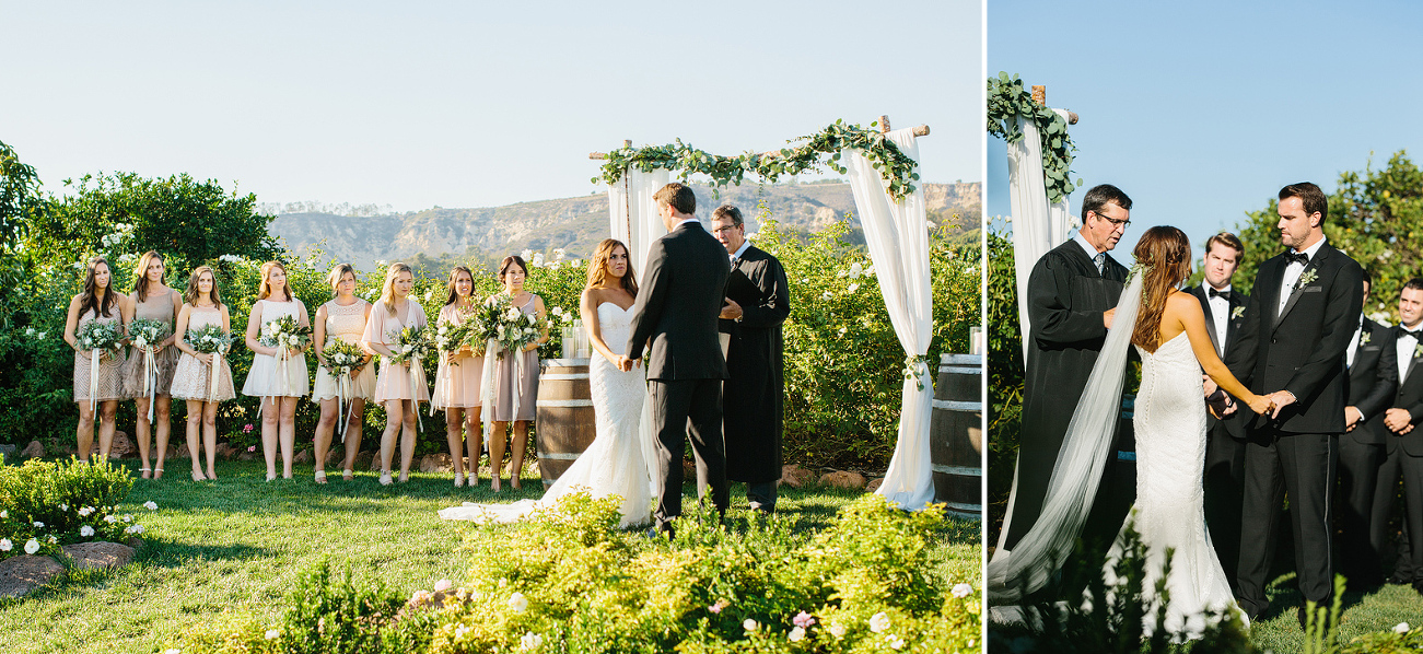 The couple holding hands during the ceremony. 