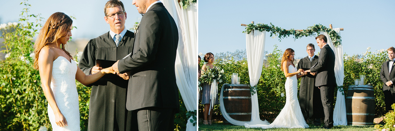 The couple exchanging rings. 