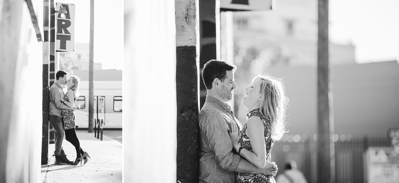 The couple leaning against the wall. 