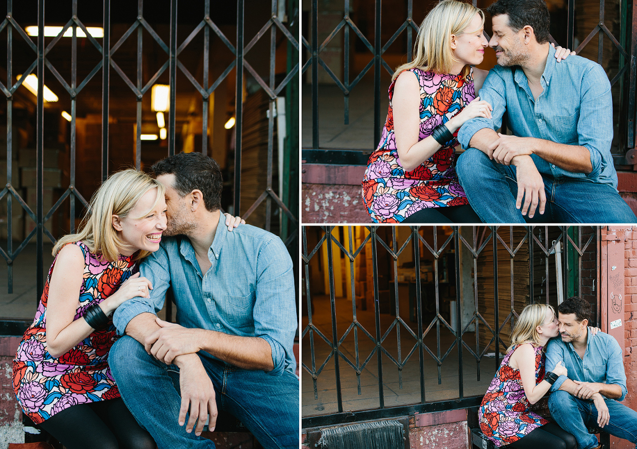 Adorable moments between Hayley and David by a metal gate. 