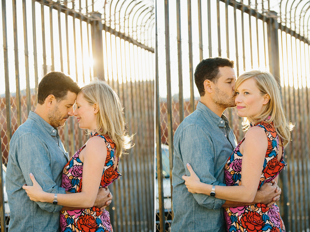 Sweet photos of the couple outside of a chainlink fence. 