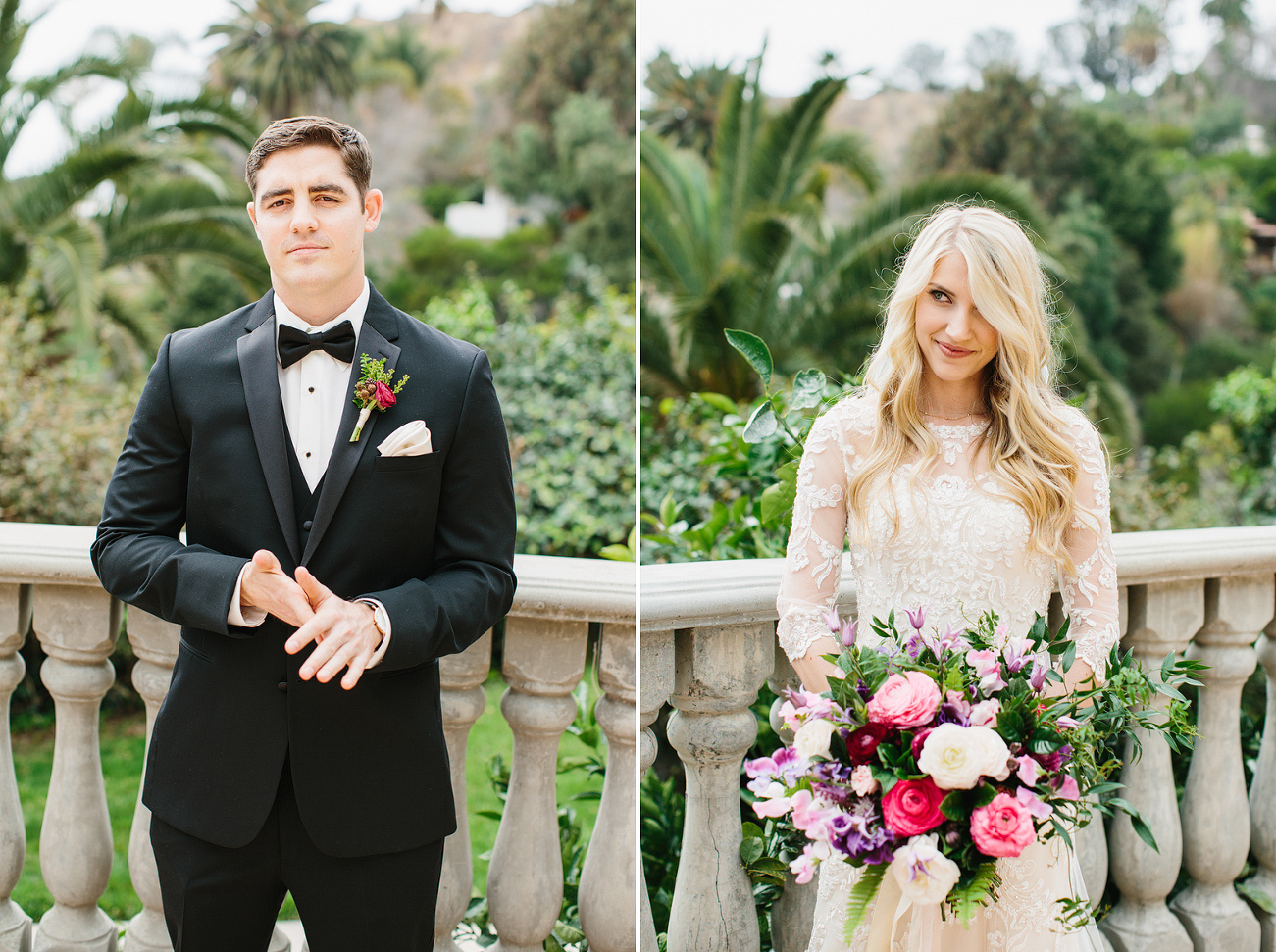 Individual portraits of the bride and groom. 