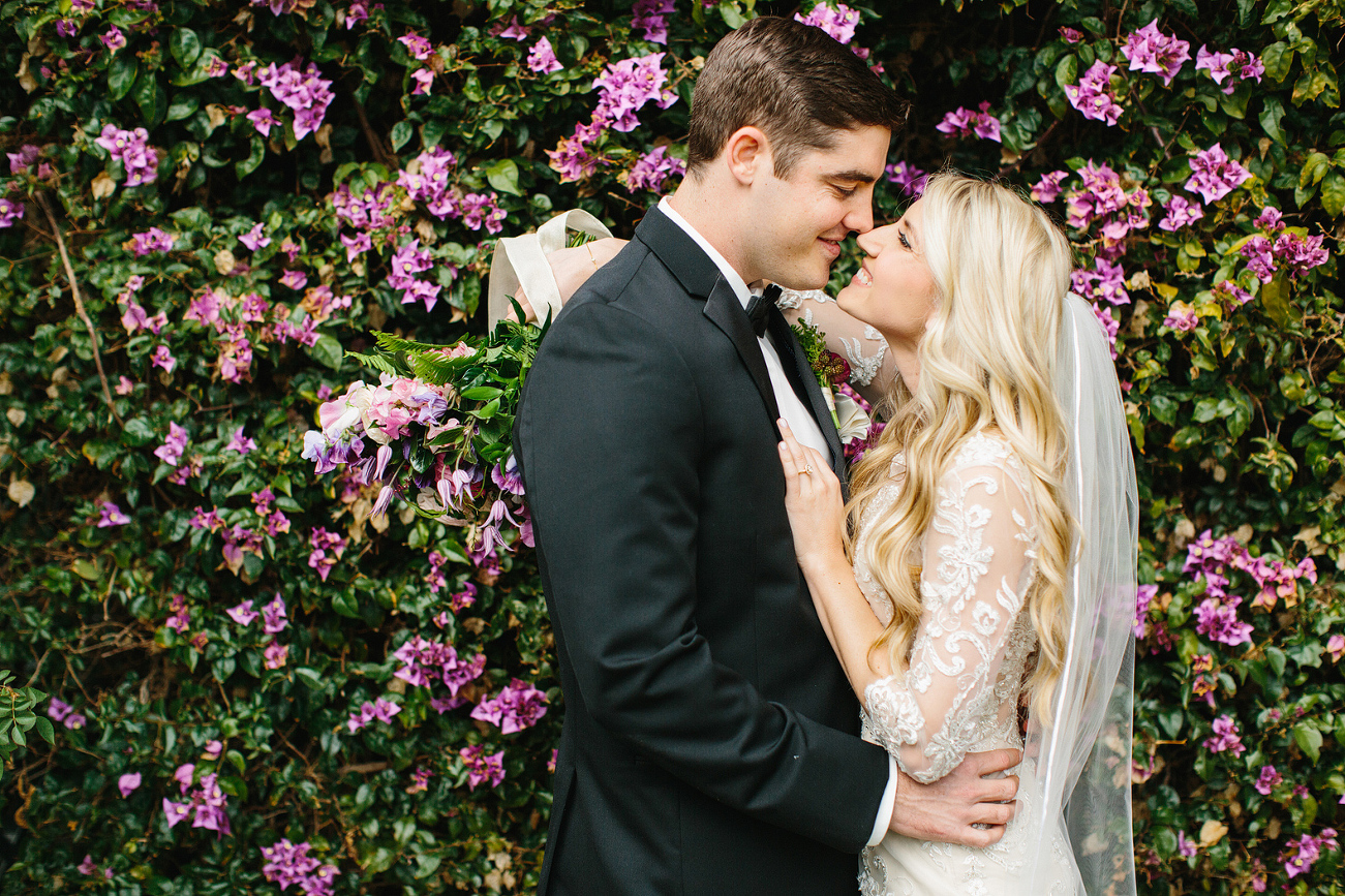 A cute photo of the couple touching noses. 